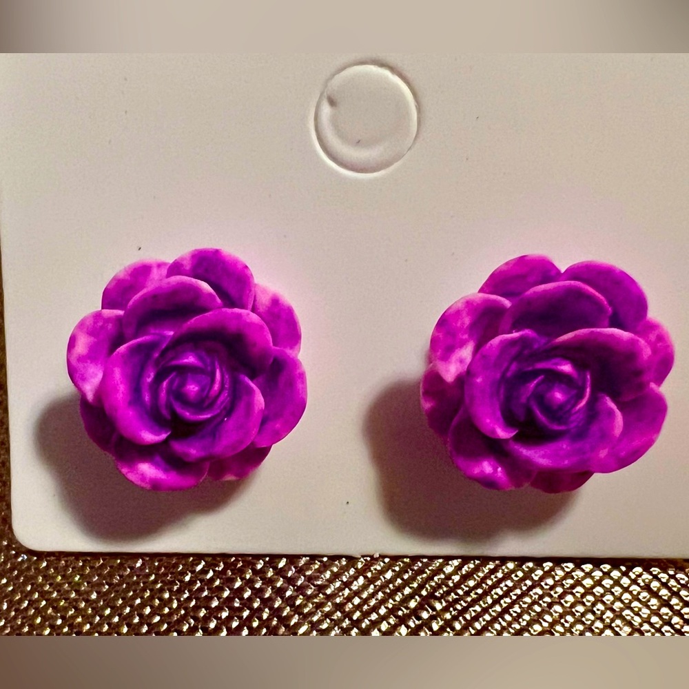 Handmade purple rose hypoallergenic stainless steel stud earrings